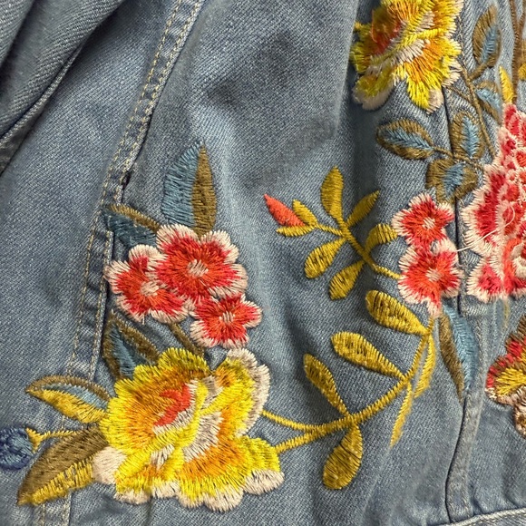 Johnny Was Blue Denim Jacket with Red and Yellow Embroidery - Picture 10 of 11